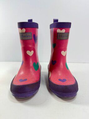 Hatley Pink & Purple Hearts Rubber Rain Toddler Boots sz 9